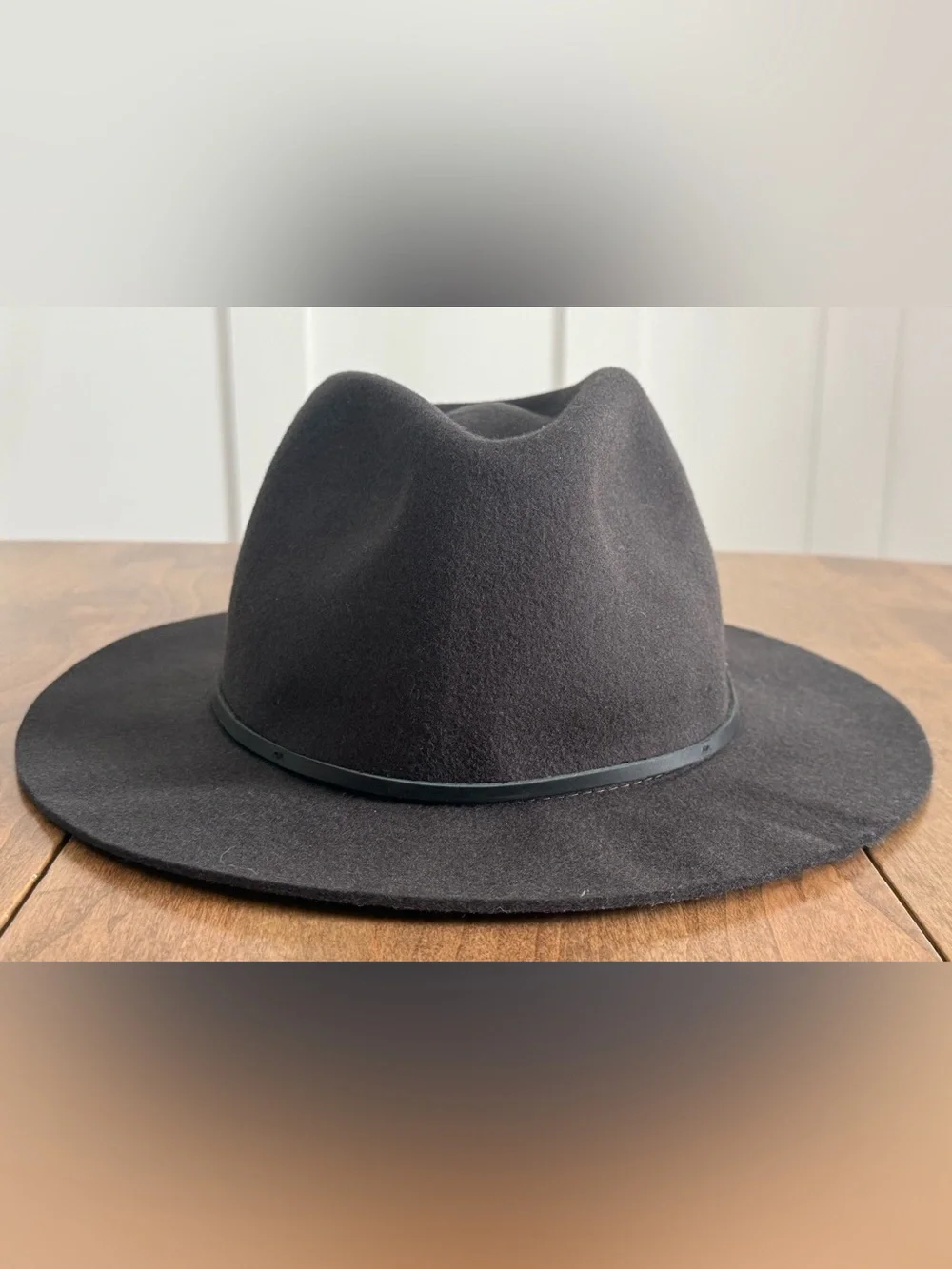 Brixton Wesley Packable Fedora in Washed Black with Black Leather Strap Sz Large